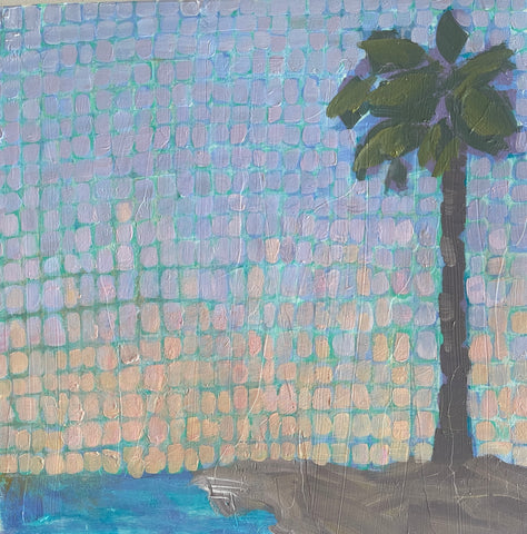 “Palm Mosaic in Blue” 12x12 inch painting