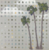 “Deep Greens and Blues Three Palm Dot Matrix” 12x12 inch painting